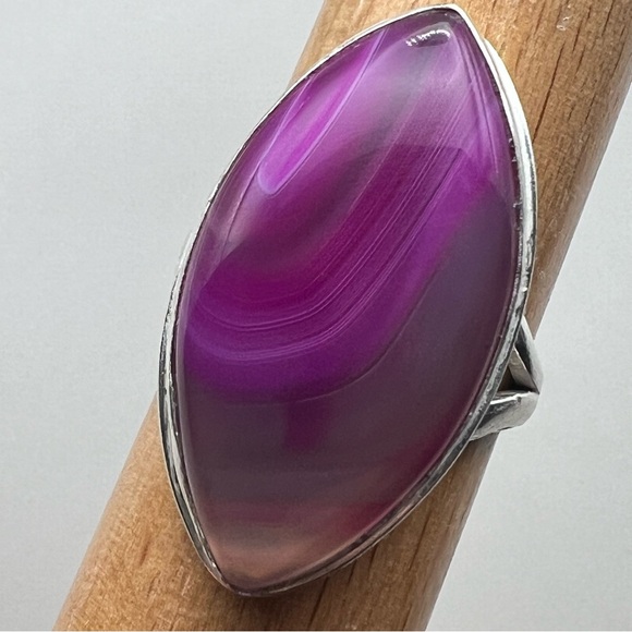 New Pink Striped Agate Crystal Stone Silver Overlay Ring Size 8.5 - 8.75 - Picture 6 of 8